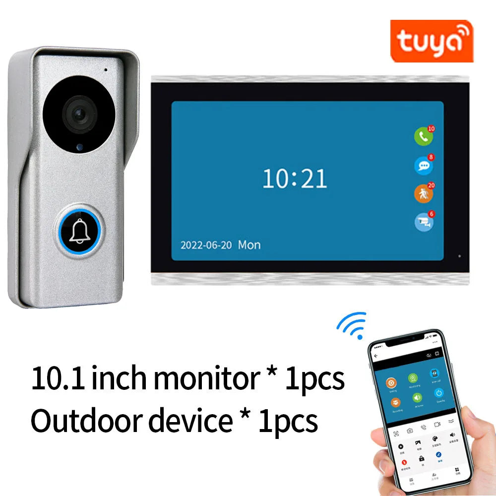 Wireless Wifi Video Doorbell 1080P 7/10 Color Touch Screen Smart APP Home Intercom Kit for RFID Card Access Control System