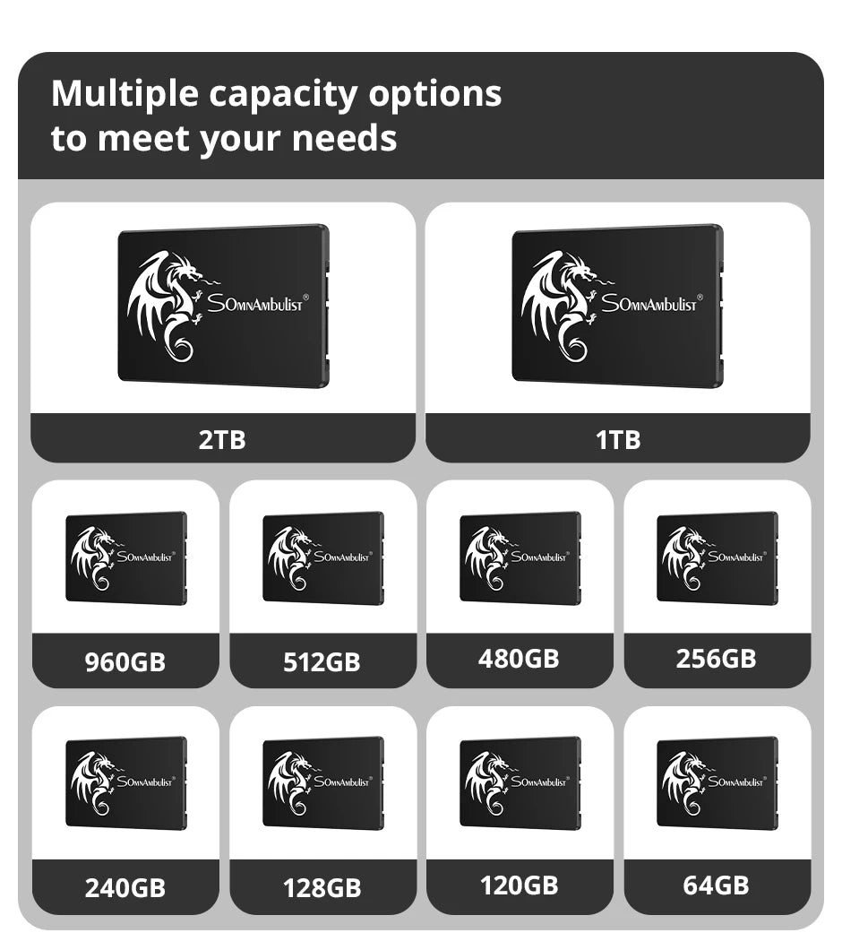 Unidad de estado sólido interna Sata3 de 2,5 pulgadas, 128 GB, 256 GB, 512 GB, 1 TB, 2 TB, SSD SomnAmbulist para PC y portátil, 120 GB, 240 GB, 480 GB, 960 GB