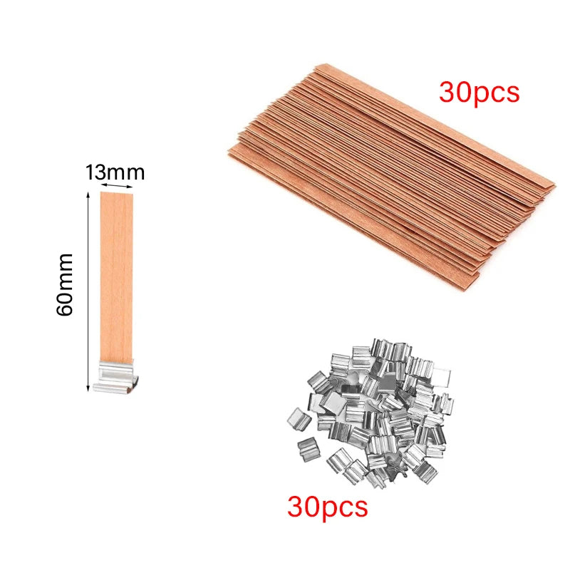 30/50pcs Wooden Candle Wick Set With Clip Base For DIY Candles