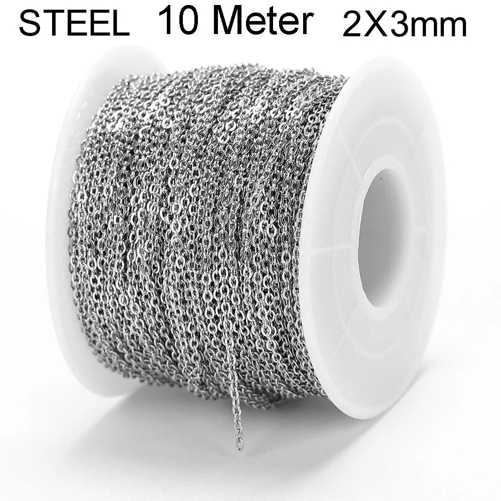 10 Meters Stainless Steel Chain 1 1.5 2mm Gold Steel Color for DIY Jewelry Making
