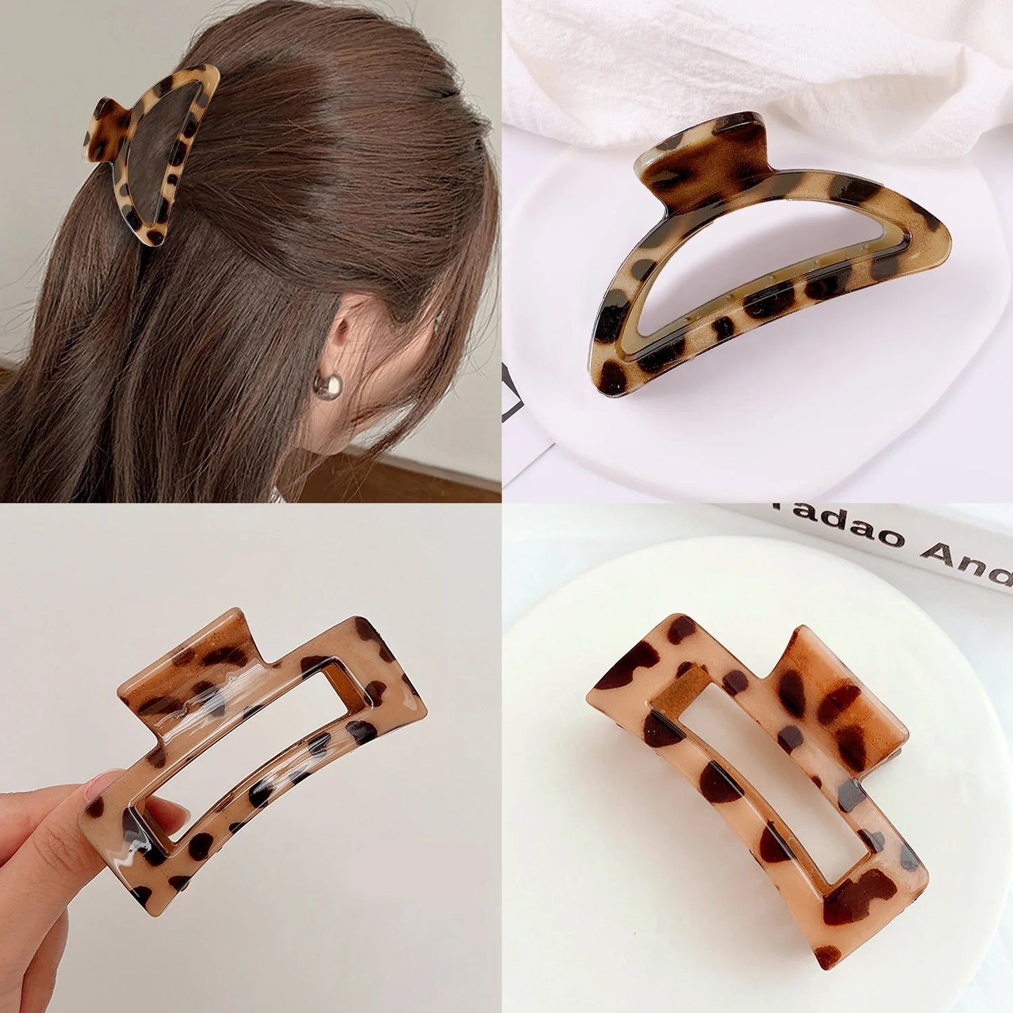 Elegant Leopard Print Resin Grab Clip 2024 New Large Hair Clip Hair Pins For Women Girl Hair Style Make Hair Accessories