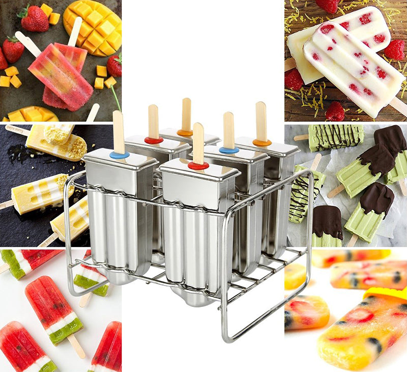 Stainless Steel Popsicle Mold Set – Reusable Ice Lolly Maker with Holder Rack for Homemade Treats