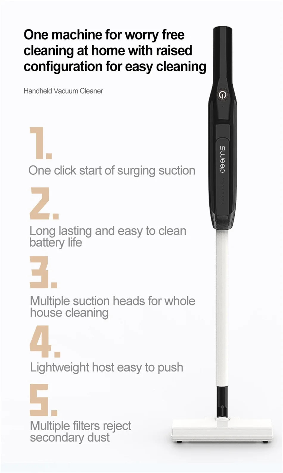 Handheld Wireless Vacuum Cleaner 20000Pa Powerful Suction Portable Car and Home Cleaning Machine with Metal Strainer