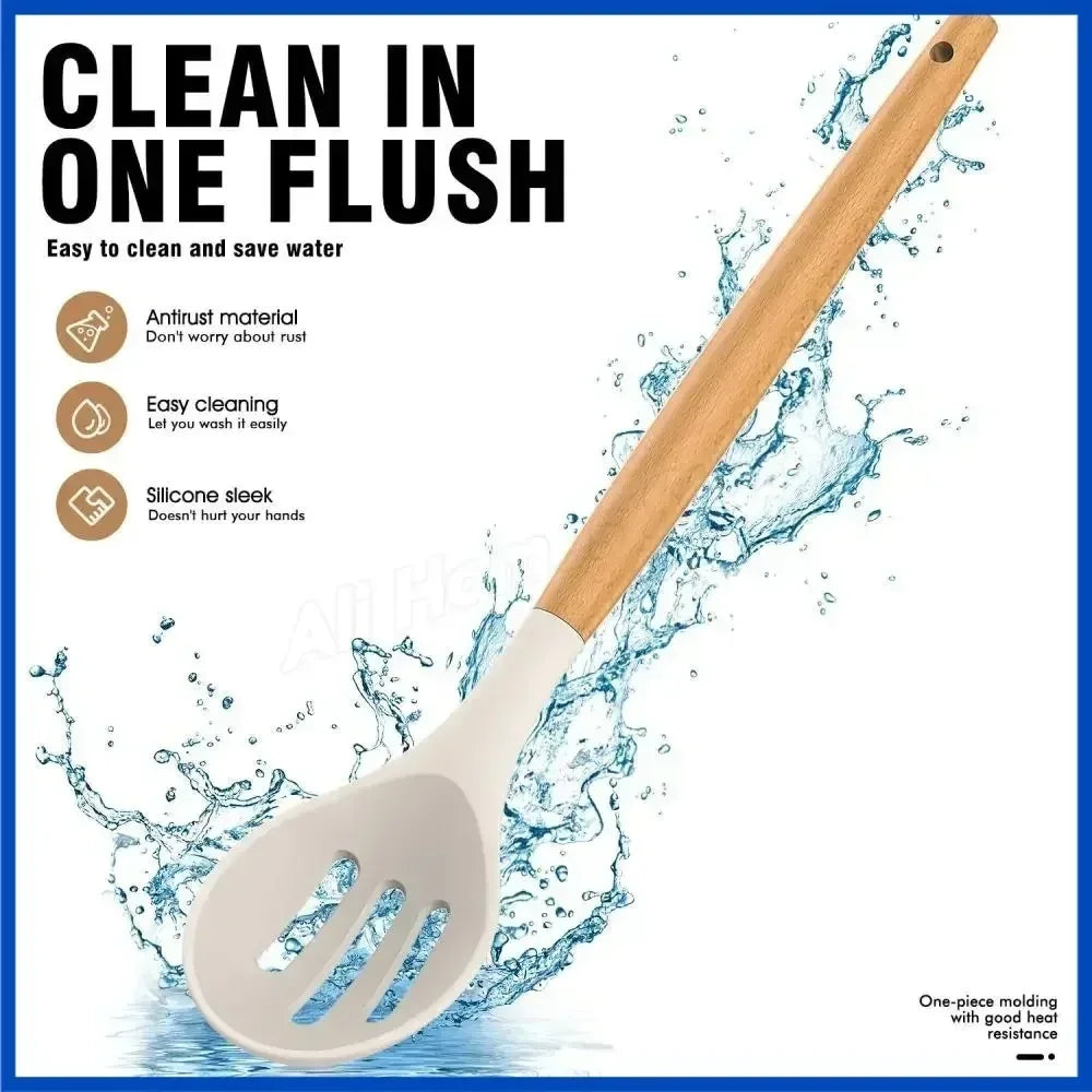 Silicone Kitchen Utensil Set 12 Pieces Food Grade Cooking Tools Turner Spatula Measuring Spoon Eco-Friendly Cookware