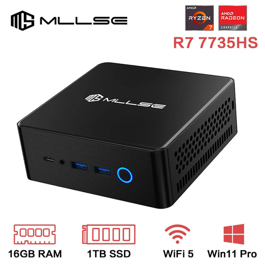 Computadora de escritorio para juegos MLLSE K2 Mini PC AMD Ryzen 7 7735HS 8C/16T DDR5 16 GB RAM 1 TB ROM SSD Windows 11 Pro BT5.0 WiFi5