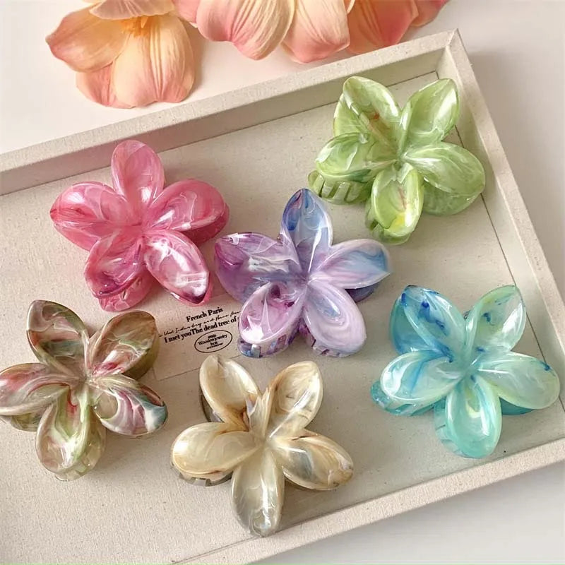 Summer Acrylic Flower Hair Clip for Women Marble Texture Hair Claws Clips Trendy Girl Hairpin Korean Hair Accessories Headwear