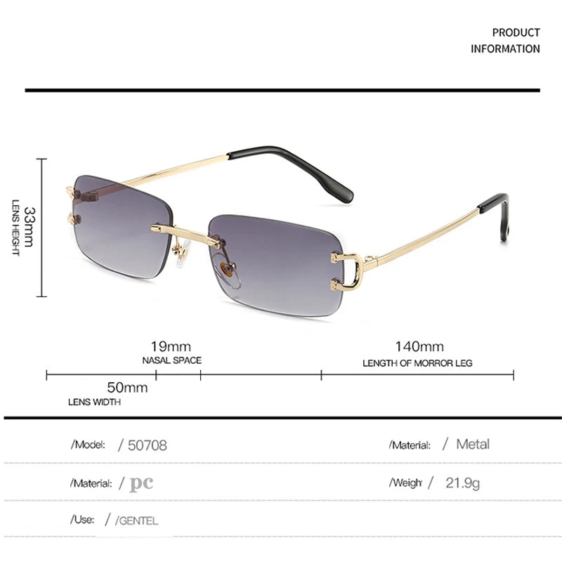 HBK Retro Rimless Small Sunglasses Gold Frame UV400 Eyewear