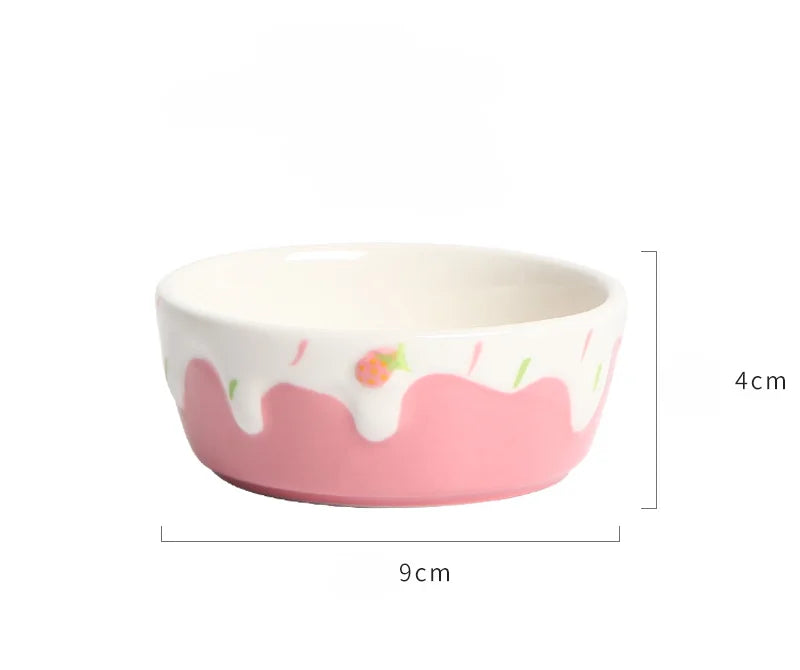 Hamster Food Bowl Ceramic Bowl Thick and Anti Rollover Strawberry Rabbit Bowl Bathroom and Toilet Dual-use Golden Bear Supplies