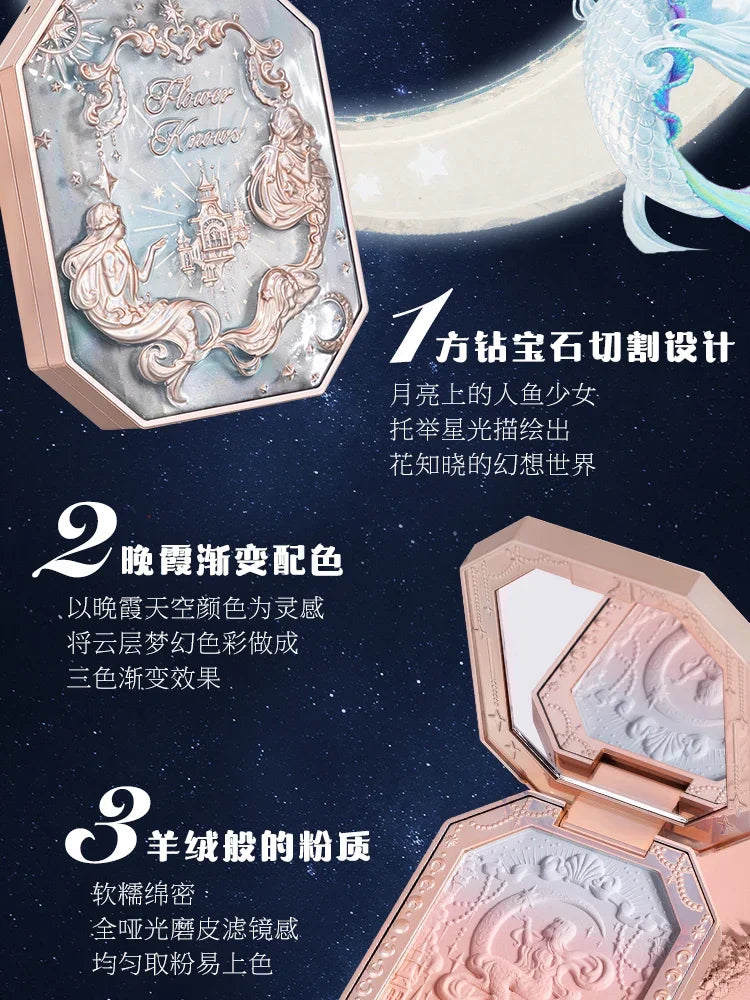 Flower Knows Tri-Color Gradient Cheek Blush Moonlight Mermaid Matte Finish Vegan Cruelty Free Makeup