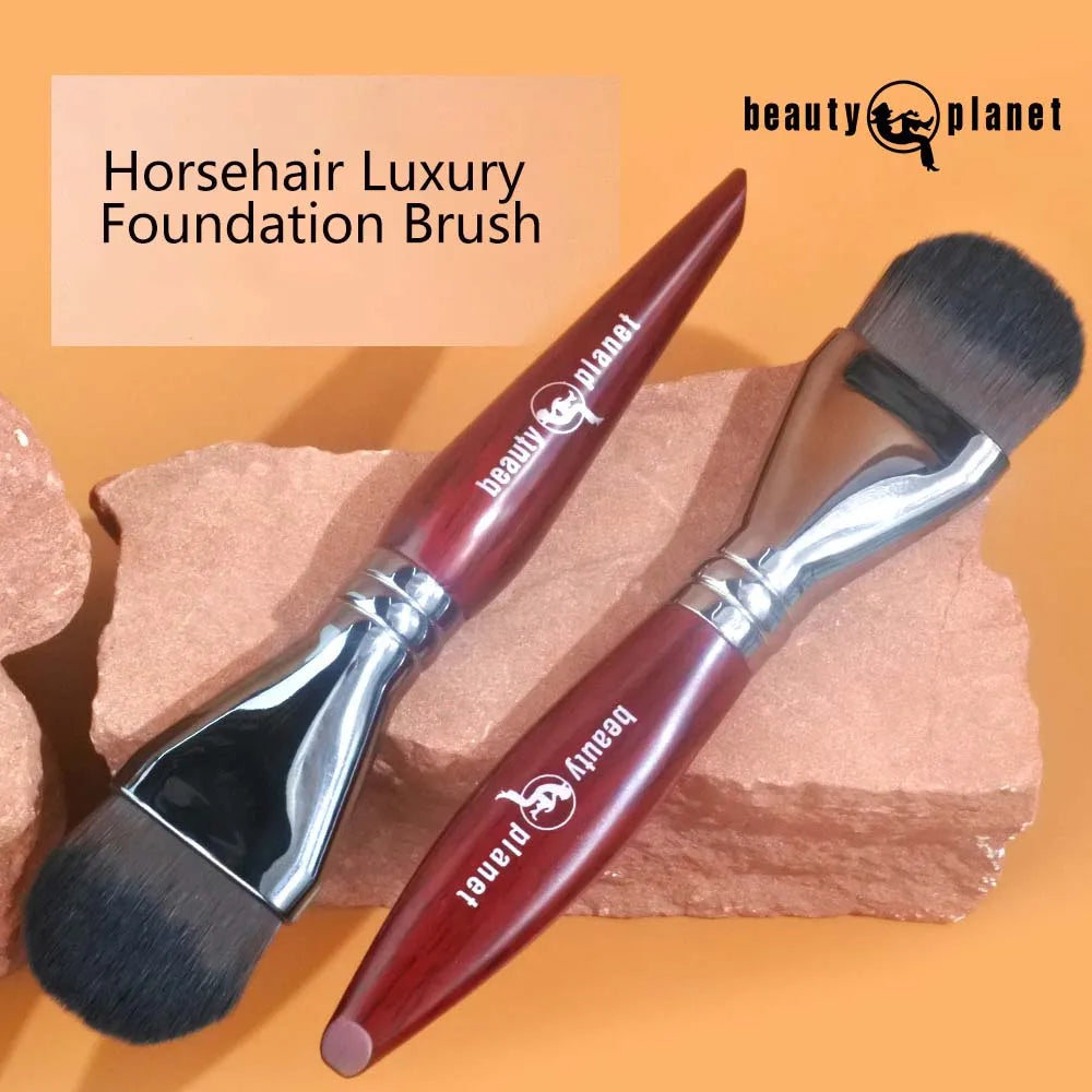Beauty Planet Luxury Natural Horse Hair Powder Foundation and Blush Brushes Professional Makeup Tools