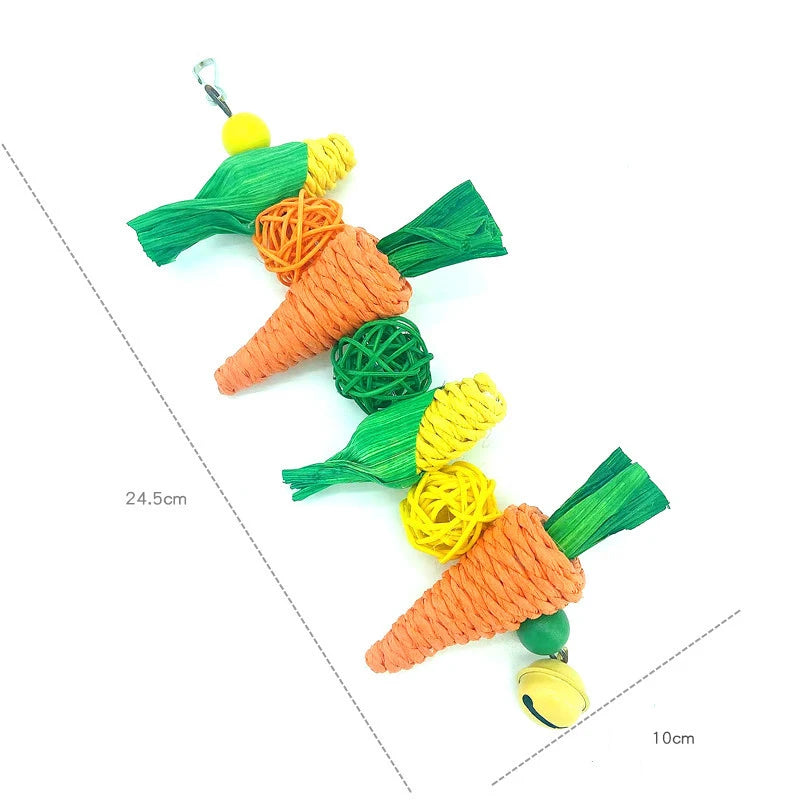 Parrot Chew Grind Teeth Bird Toy Hamster Rabbit Toy Birds Swing Cage Hanging Accessory Handwoven Carrot Corn Vine Ball Toy