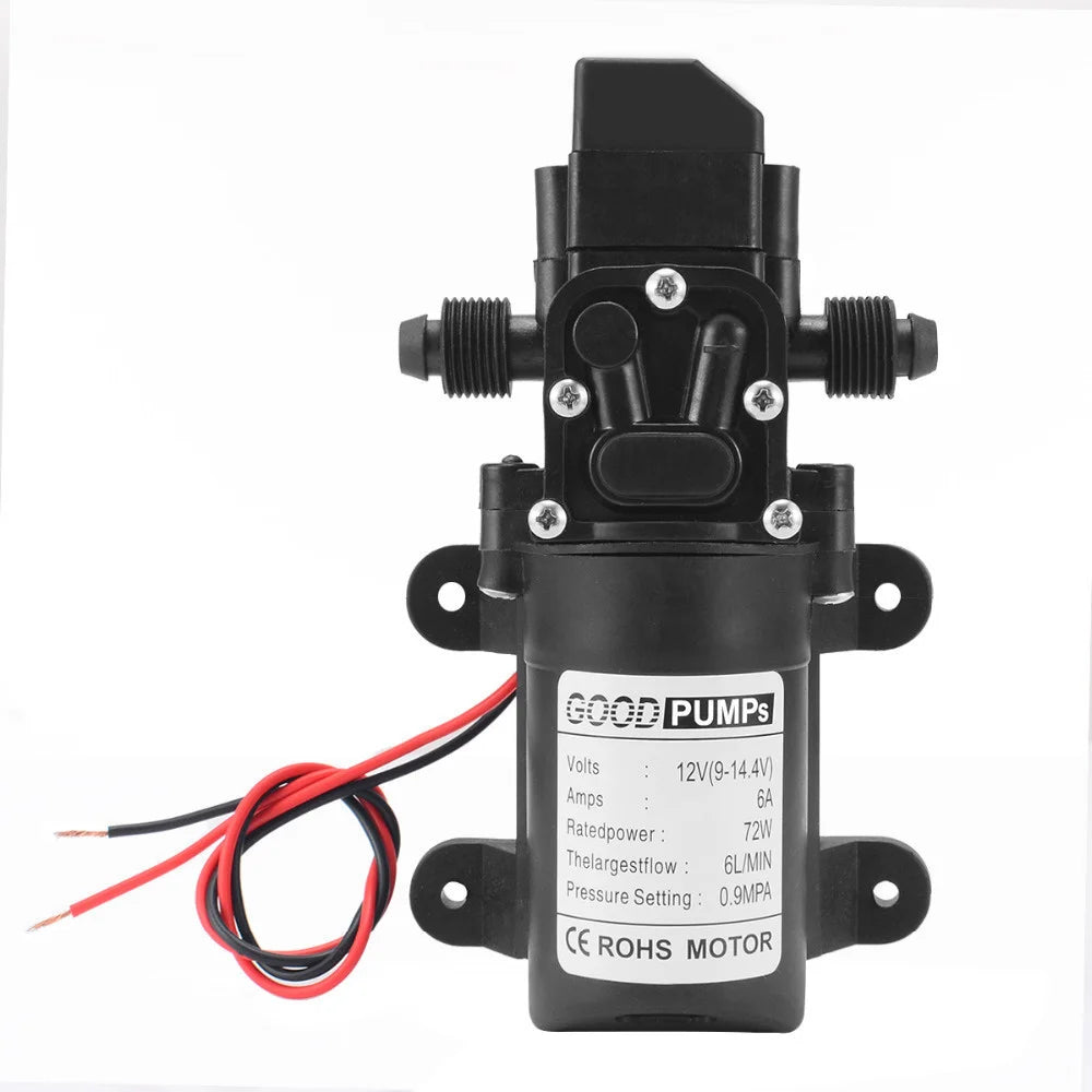 1 bomba de agua de diafragma automática con interruptor de flujo de 6 l/min, CC de 12 V, 70 W, 130 PSI, pequeña y segura, de alta presión