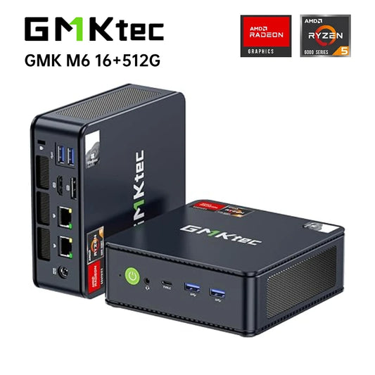 Mini PC GMKtec M6 AMD R5 6600H, 6 núcleos, 12 subprocesos, 16 GB DDR5, 512 GB PCIe 3.0 SSD, WiFi 6, BT5.2, computadora de escritorio