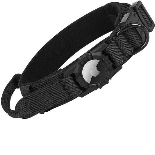 Tactical AirTag Dog Collar with Handle and Metal Buckle for Medium Large Dogs