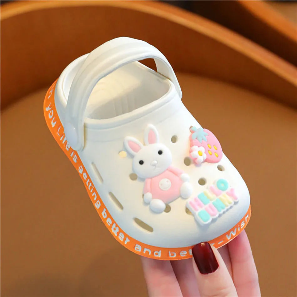 Breathable Cute Kids Summer Slipper Soft Sole Non-Slip Indoor Beach Sandals with Cartoon Bunny Dogs Holes for Boy Girl Children