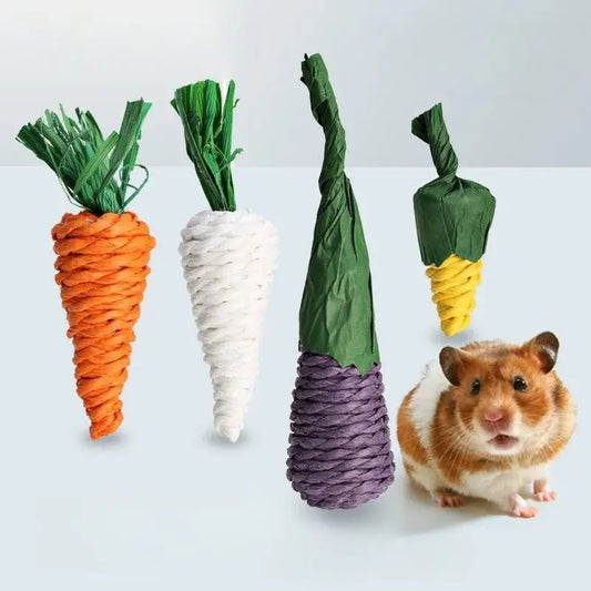 Cute Hamster Rabbit Chew Toy Bite Grind Teeth Toys Corn Carrot Woven Balls For Tooth Cleaning Radish Molar Toys Pet Supplies