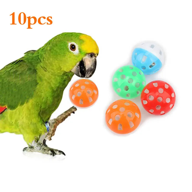 10pcs Parrot Toy Balls Fun Colored Hollow Bell Ball Sound Bird Toy Parakeet Training Interactive Chew Toys Pet Bird Supplies