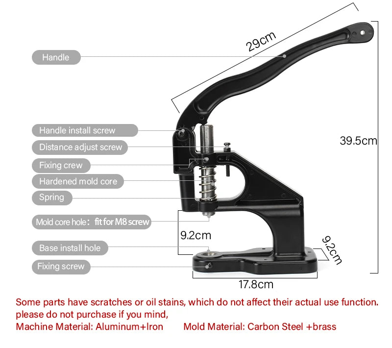 WUTA Manual Button Installation Tool for DIY Crafts Mute Punching Mushroom Rivets and Eyelets Hand Pressing Tool