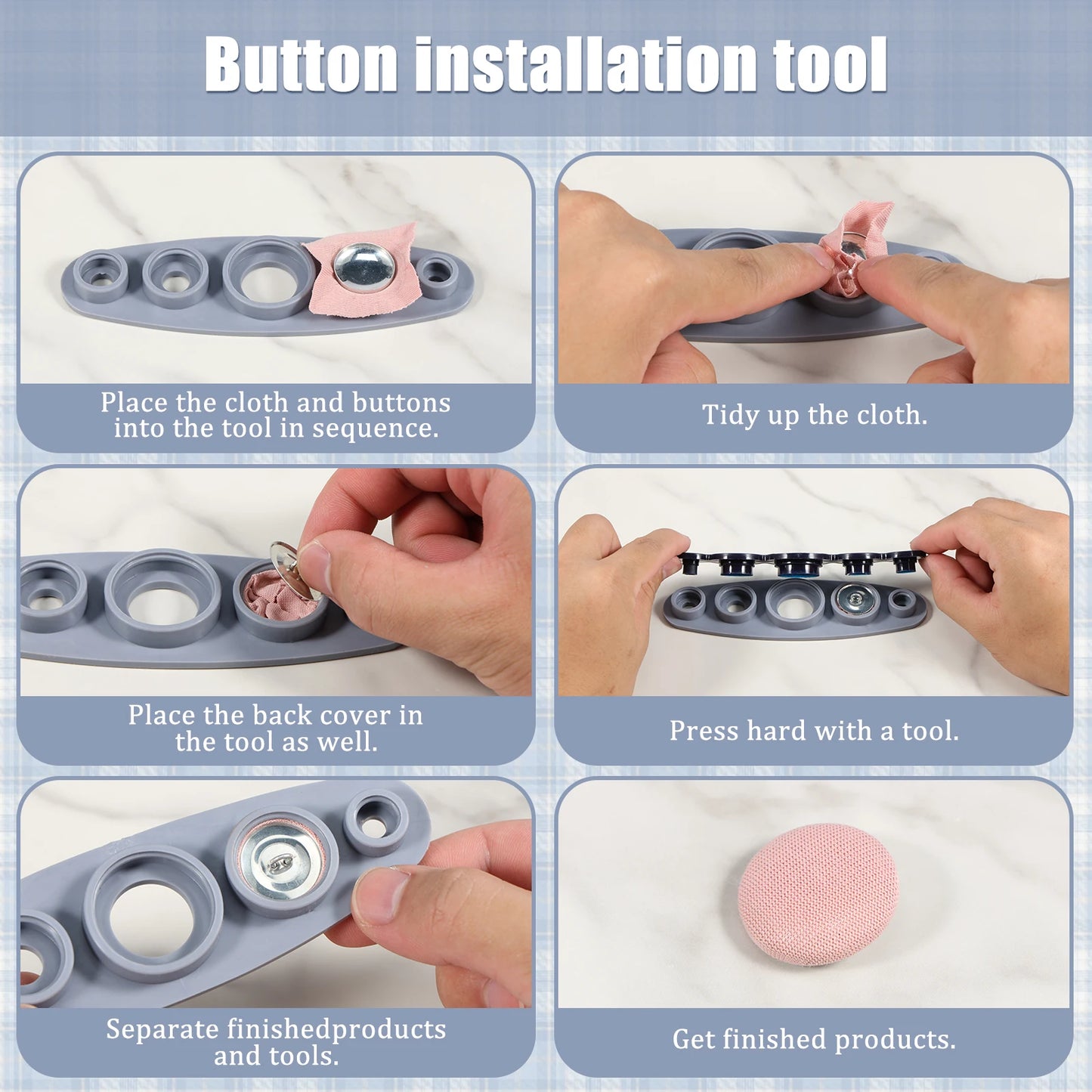 100 Piece Cover Button Kit with 5 Sizes and 5 in 1 Tool High Quality Aluminum Alloy for DIY Crafts and Custom Accessories