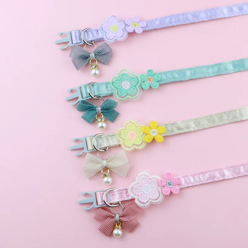 Pet Cat Collars INS Princess Style Lace Embroidery Bow Cat Collar with Cute Flower Decoration for Cats and Puppies Pet Products