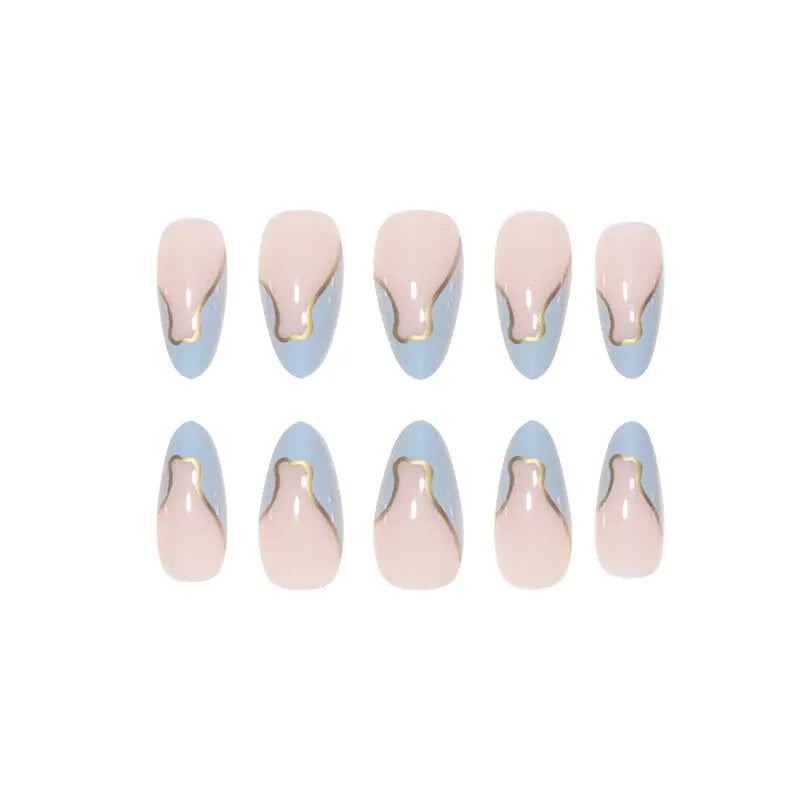 24 Pieces Long Almond Irregular French style Pattern ABS Full Cover Glossy False Nails