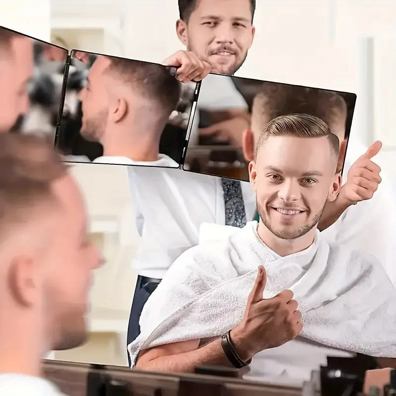 Tri-Fold Wall Mounted Makeup Mirror with Magnification - Portable Styling Mirror for Travel, Bedroom and Bathroom Use