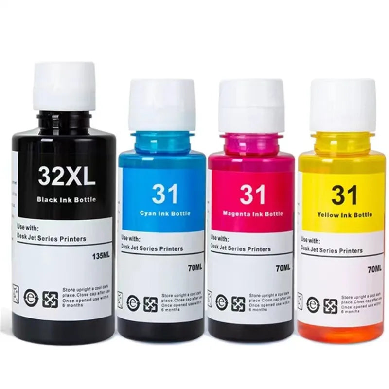 4 Pack Ink Bottles Compatible With 31 32XL Refill Dye Ink for HP Printers 7301 6001 7602 5101 7001 551 651 455 457 450