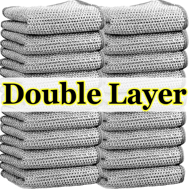 Double Layer Steel Wire Cleaning Cloths for Home and Kitchen Durable Metal Rags and Dishcloths for Efficient Washing and Cleaning