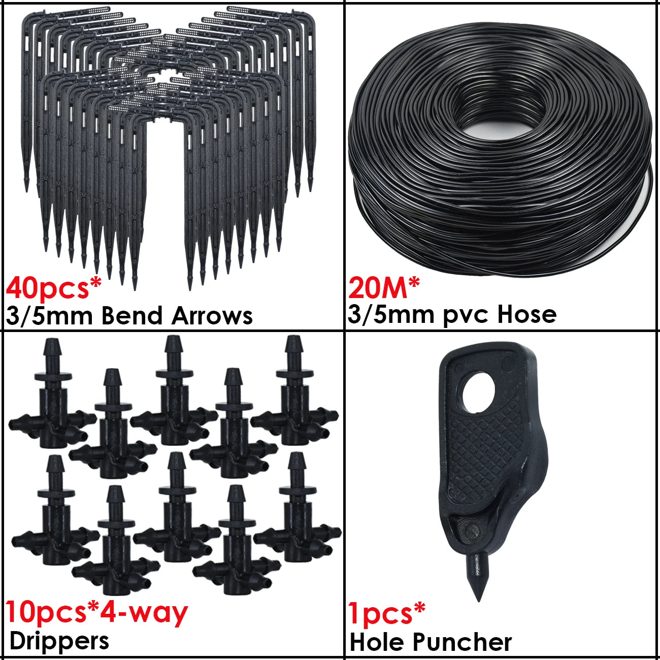 KESLA Greenhouse Drip Irrigation System 4-Way 3/5mm Automatic Watering Kit for Potted Plants 10 or 20 Sets