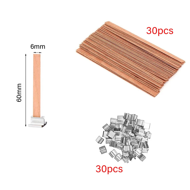 30/50pcs Wooden Candle Wick Set With Clip Base For DIY Candles