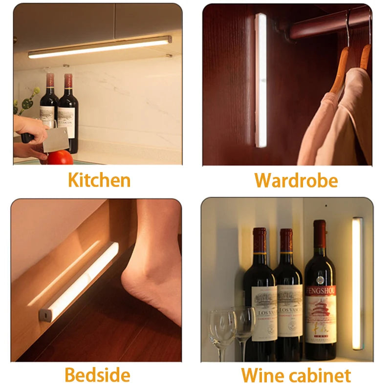 LED Motion Sensor Light Wireless Type C Rechargeable Night Lamp for Kitchen Cabinet and Wardrobe