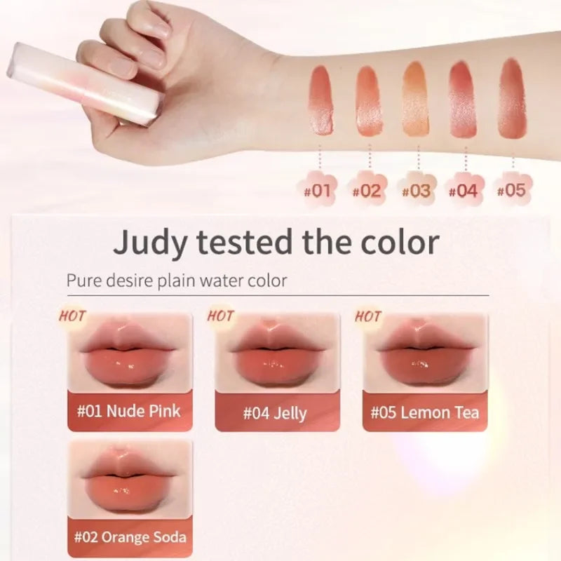 Judydoll Water Gloss Mirror Lipstick Crystal Jelly Lip Gloss Moisturizing Long Lasting Nude Lip Tint Makeup