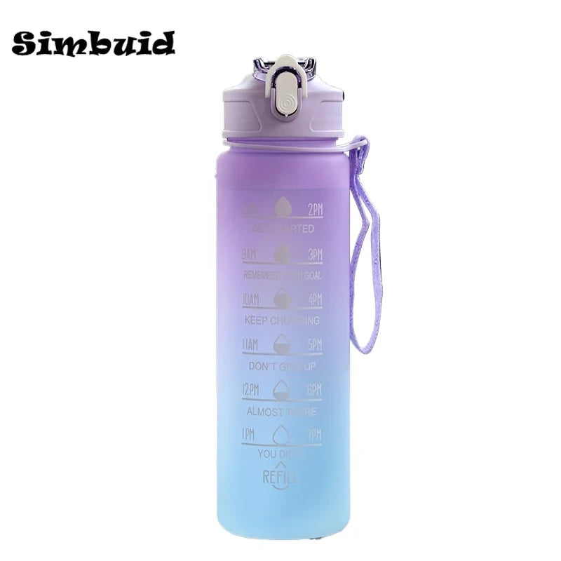600ML Sports Water Bottle with Time Marker Leak-proof Fitness Cup