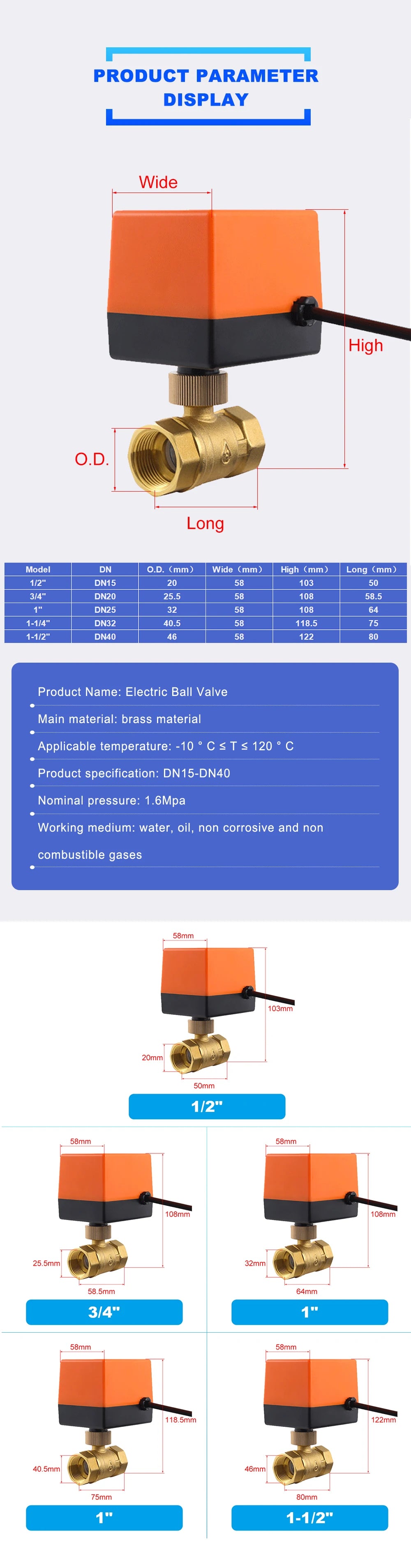 Válvula de bola motorizada de dos vías de latón de 1/2" 3/4" 1" DN15/DN20/DN25 Válvula solenoide eléctrica de dos controles de tres cables 220 V CA 12 V CC