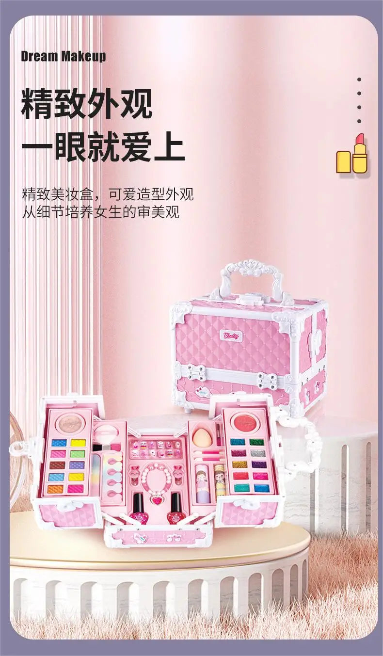 Kids Washable Makeup Kit for Girls Safe Real Cosmetics Set for Toddlers Princess Birthday Gift Toy