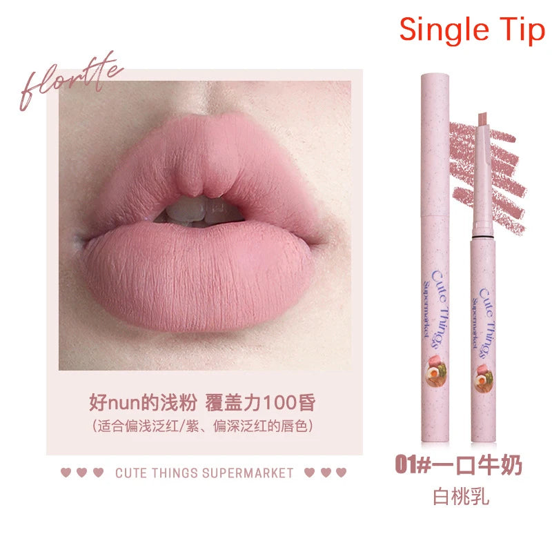 Flortte Waterproof Matte Lipliner Lip Pencil Double Ended Moisturizing Contour Tint for Long Lasting Non-Stick Finish