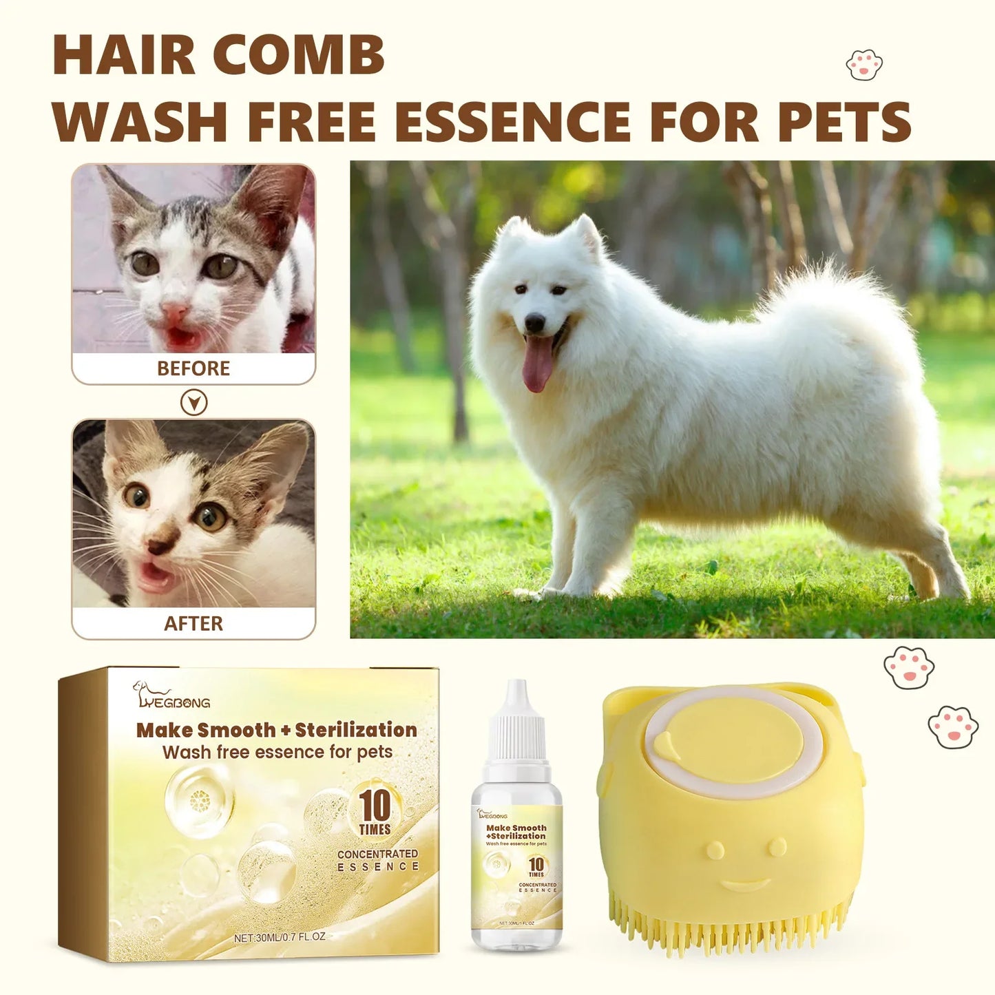 Pet Wash-free Essence Set for Cats and Dogs To Soften Hair, Clean, Decontaminate and Deodorize Dry Cleaning Care