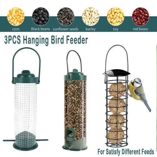 3PCS Wild Bird Feeder House Transparent Hanging Bird FeederGarden Patio Yard Feeding Station Pet Bird Supplies  Seed  Dispenser