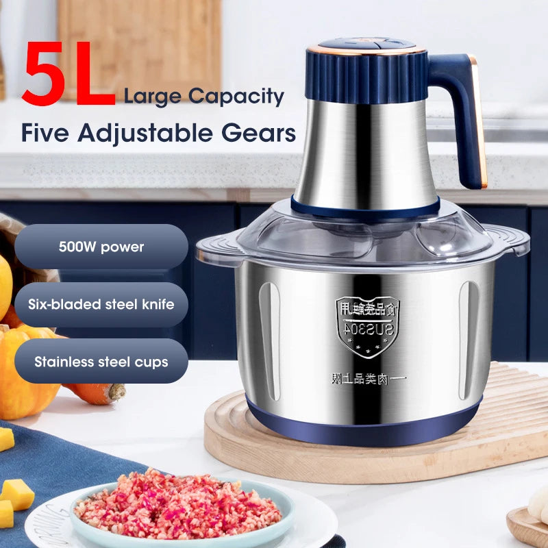 5L Electric Meat Grinder 304 Stainless Steel Food Crusher