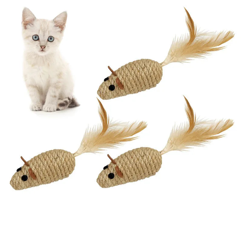 1/4pcs Sisal False Mouse Cat Toy Bite Resistance Stuffed Toy Interactive Cat Toy Simulation Mice Kitten Self-Playing Plush Toys