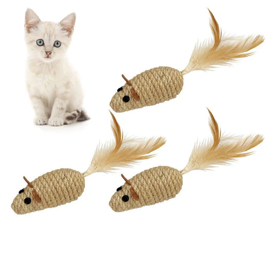 1/4pcs Sisal False Mouse Cat Toy Bite Resistance Stuffed Toy Interactive Cat Toy Simulation Mice Kitten Self-Playing Plush Toys