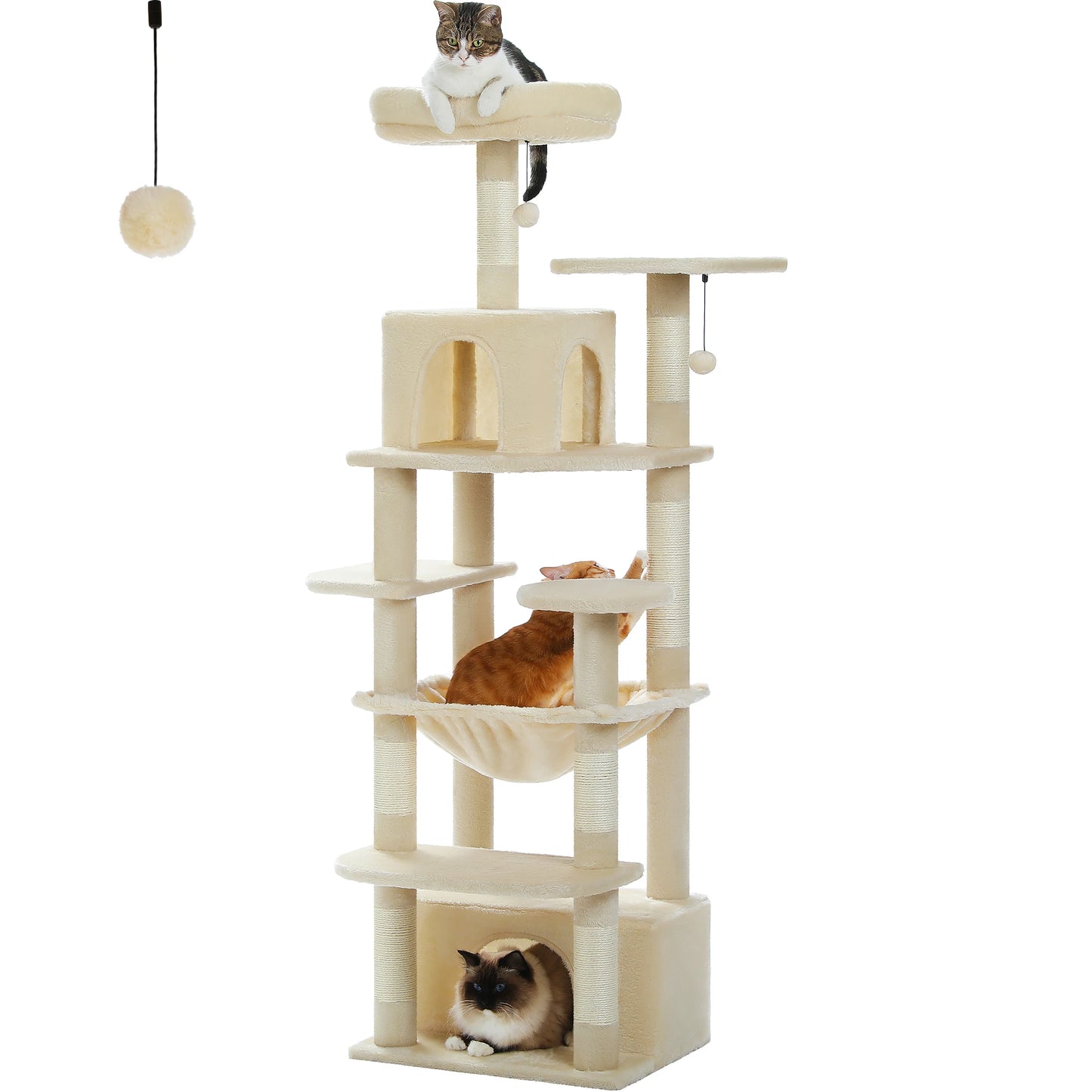 184cm Large Cat Tree and Tower for Indoor Cats With Scratching Posts and Spacious Hammocks