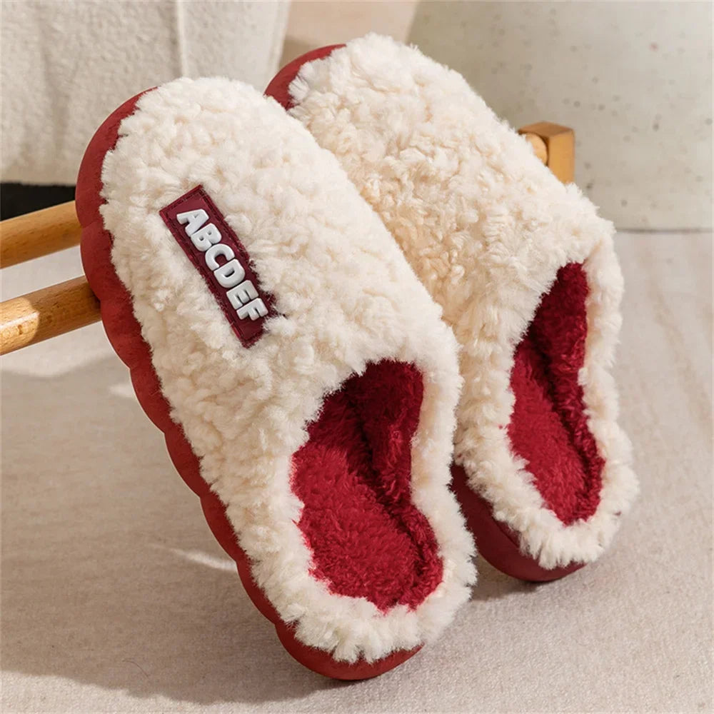 Women Winter Warm Home Slippers Thicken Indoor Boy Girl Floor Slides Plush High Heels Fur Cotton Shoes Ladies Couples Slipper