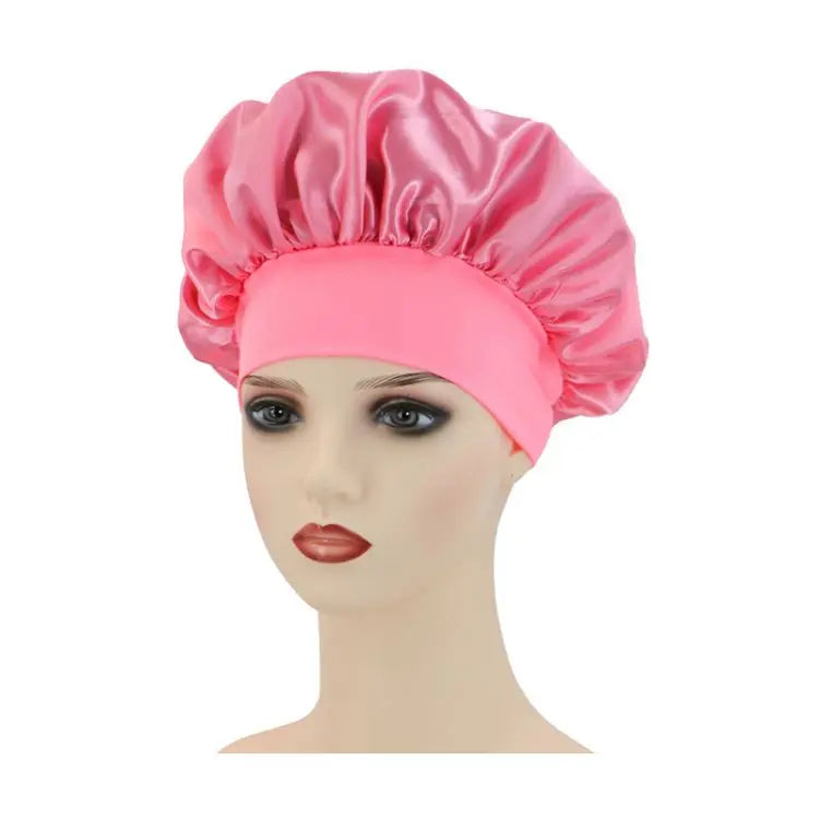 1 Large Satin Headband, Silk Headband for Sleeping, Sleeping Hat with Elasticized Soft Strap, Women's Hair Care Shower Cap