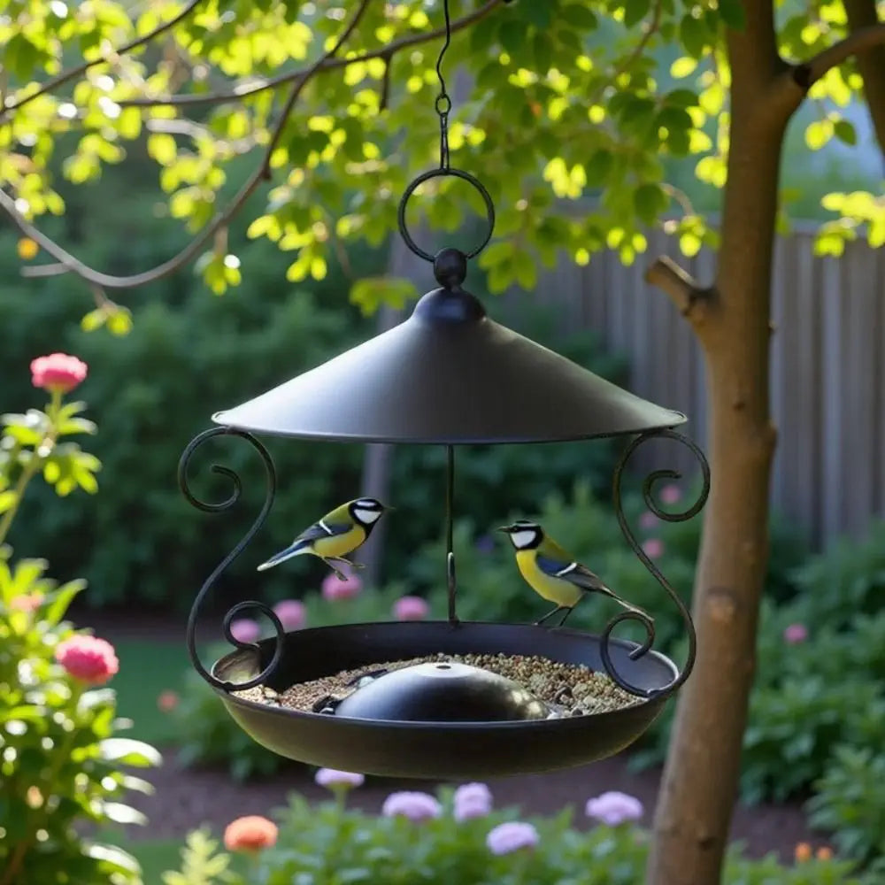 Garden Decor Iron Bird Feeder Windproof Rainproof Bird Food Dispenser Hanging Multi-purpose Bird Feeding Tray Hummingbird