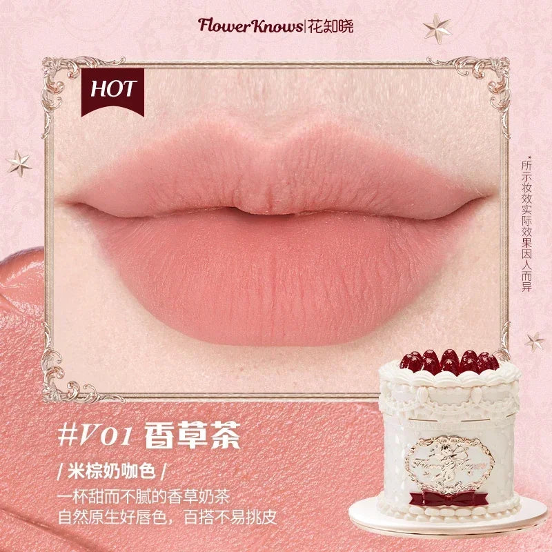 Flowerknows Strawberry Cupid Matte Velvet Lipstick Cake Lip Mud Lip Gloss Lip Cream for Women