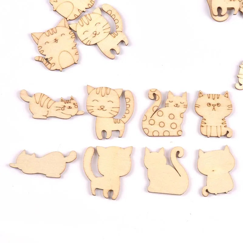 Lovely Dog Cat Fish Natural Wooden Chips for Scrapbooking DIY