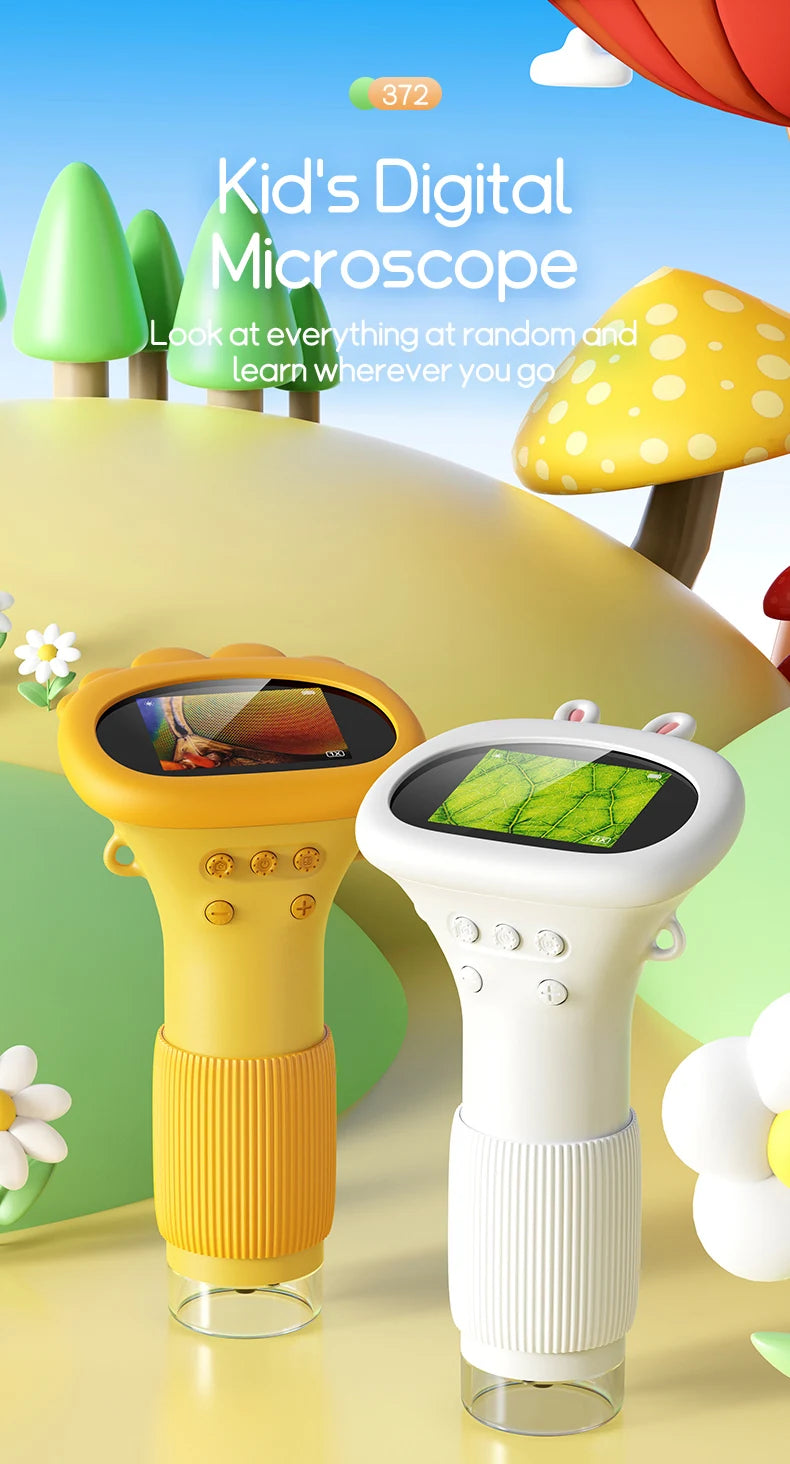 Kids Portable Digital Microscope 1000X Magnification with 2 Inch IPS Screen and 8 Adjustable LED Lights
