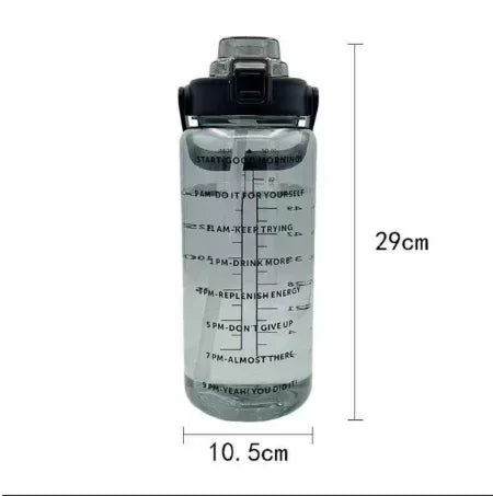 2L Straw Water Bottle Large Capacity With Time Marker For Sports Fitness