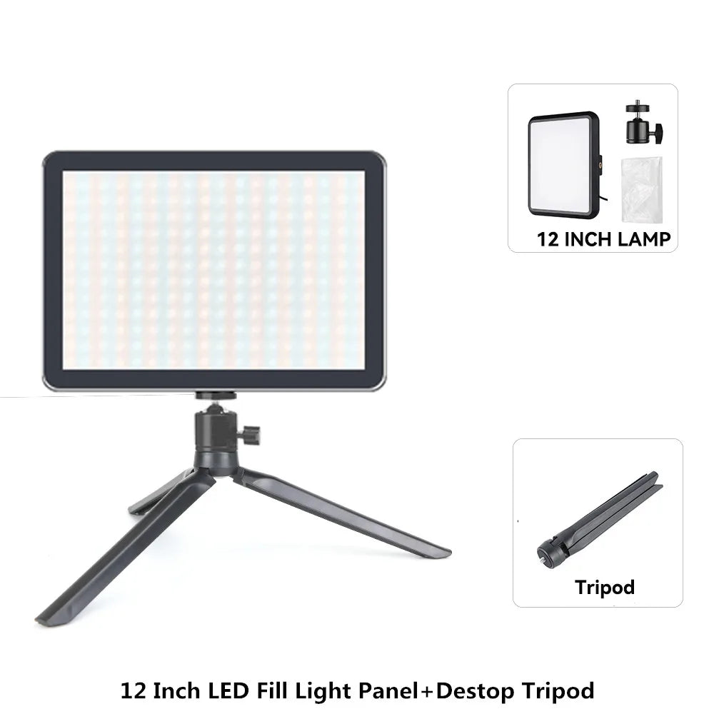 8/12 Inch LED Photography Video Light Panel Kit With Tripod